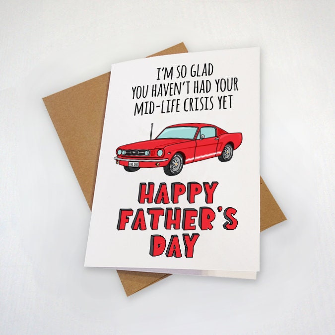 Hilarious Father's Day Card For Vintage Car Enthusiast - Classic Sporty Red Muscle Car  - Funny Father's Day Gift For Dad