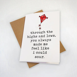 Sincere Father's Day Card From Son or Daughter - Heart Warming Greeting Card For Supportive Dad - Soaring Kite - High & Lows