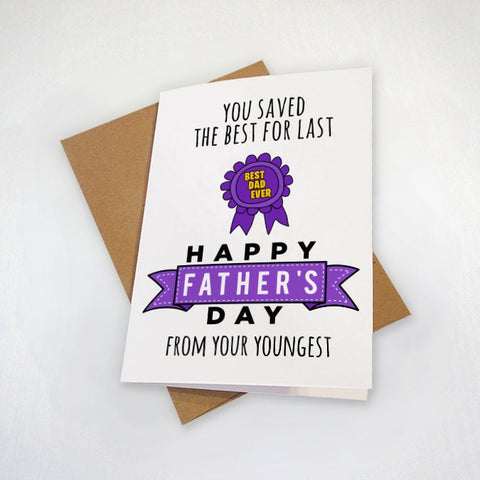 Cute Father's Day Card From Youngest Child - Best Dad Ever Ribbon Price - Grand Prize Dad - Funny Father's Day Card