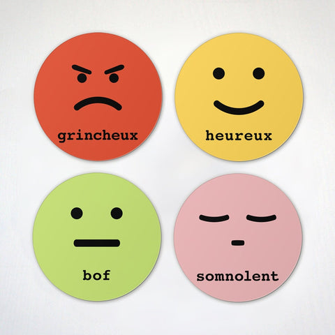 Learning French Mood Magnet - Emoji Emoticons For Learning Feelings With French Words Fridge Magnets