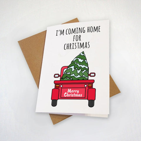I'm Coming Home For Christmas Card- Post Pandemic Holiday Card - 2021 Christmas Card - Merry Christmas Red Truck With Pine Tree