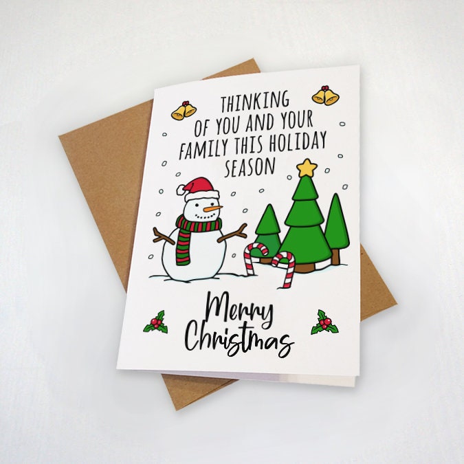 Family Christmas Card - Sweet Holiday Card For Friends and Family - Thinking Of You & Your Family This Holiday Season