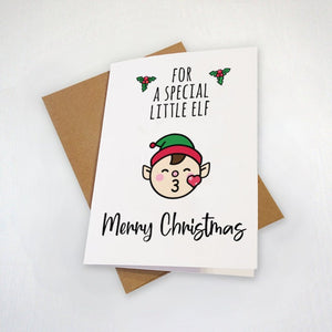 Cute Christmas Holiday Card For Toddlers, Nieces & Nephews  - Special Little Elf Christmas Card - Santa's Little Helper Christmas Card