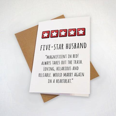Highly Rated Husband Anniversary Card - Funny Anniversary Card 5 Star Husband Anniversary Card - Witty Review For Wedding Anniversary