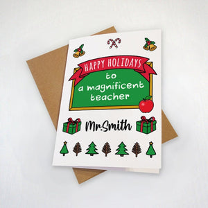 Teacher Holiday Card - Personalized Greeting Card For Teacher or Professor - Happy Holidays Card