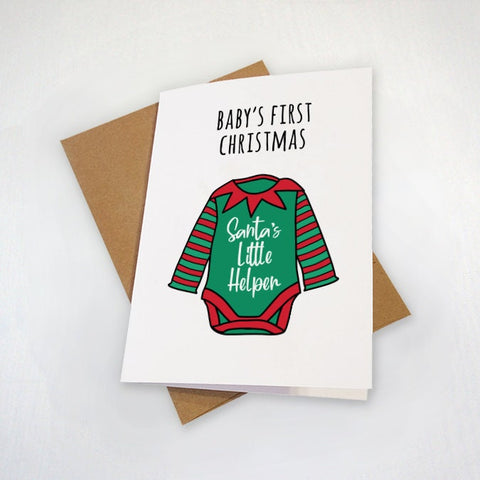 Baby's First Christmas - Christmas Card For First Time Parents & Newborns  - Santa's Little Helper Christmas Card