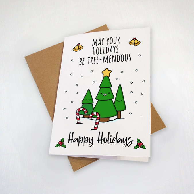 Tremendous Holiday Greetings Cards - Funny Xmas Card For Pun Lover - Christmas Tree Holiday Card - Funny Holiday Card