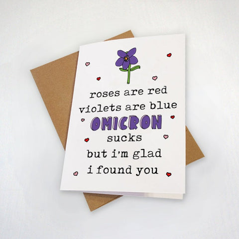 Funny 2022 Valentine's Day Card - Omicron Sucks - Roses Are Red - Pandemic Couple Valentine's Card - New Couple