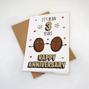 Coffee Bean Anniversary Card - Personalized & Cute Anniversary For Husband, Wife or Coffee Lover - Customizable - Select Number of Years