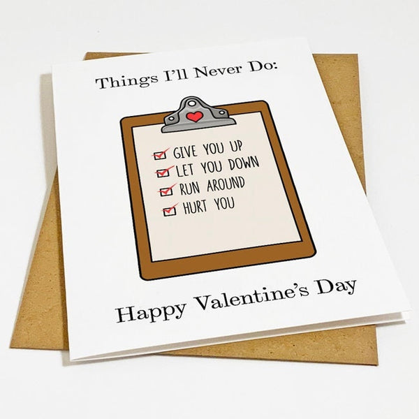 Funny Checklist Valentine's Day Card - Funny Valentine's Card For Boyfriend - Rick Rolled Meme Valentine's Card
