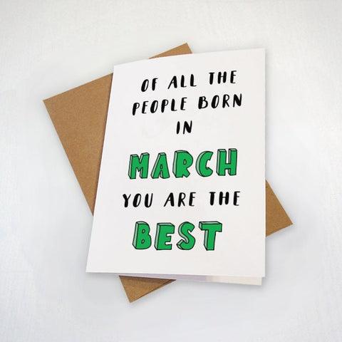 Cute March Birthday Card -  Adorable Birthday Card For People Born In March - Card For Him, Girlfriend Birthday Card