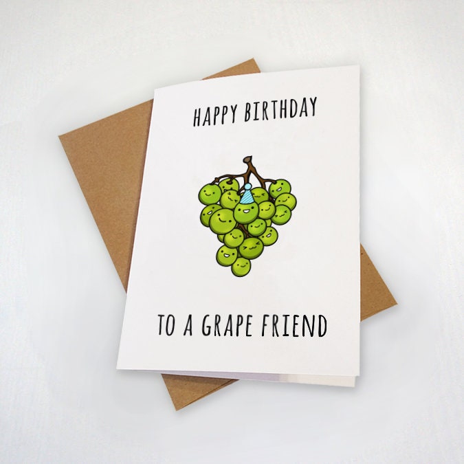 Funny Grape Birthday Card For Him - Cute Birthday Card For Best Friend - BFF Birthday Gift - Adorable Birthday Card For Boyfriend