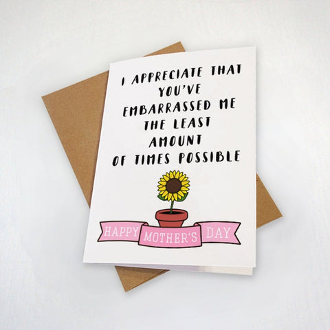 Least Embarrassing Mother's Day Card - Mom Card, Funny Mothers Day, Hilarious Card For Mama, Card From Daughter, Card From Son
