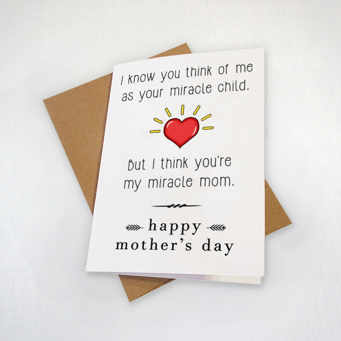 Miracle Mom Cute Mothers Day Card For Mom, Miracle Child, Youngest Child Mother's Day Card