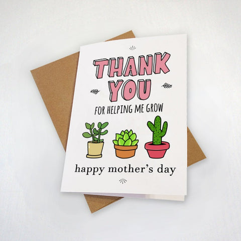 Plant Mom Mother's Day Card, Thank You For Helping Me Grow - Grandmother Mothers Day Card, Card For Mama, Nanna Card, Garden Mom Card
