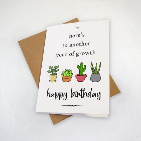 House Plants Birthday Card, Lovely Birthday Card For Amateur Gardener - Another Year Of Growth, Birthday Card For Her, Sister, Plant Lady