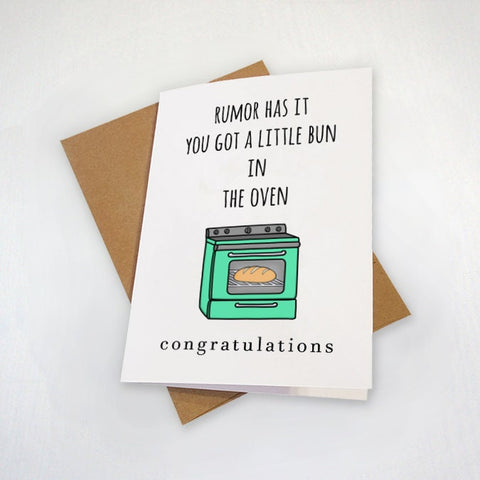 New Baby Card, Congratulations Pregnancy Card, Congrats Card For Expecting Mothers, First Baby Card, Bun In The Oven, Card For Her
