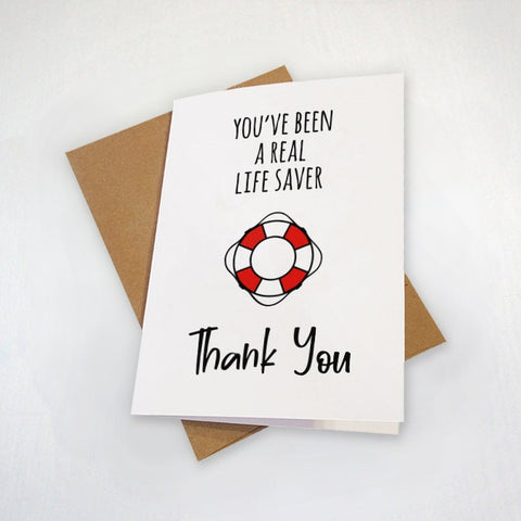 Lighthearted Thank You Card, You're A Real Life Saver, Appreciation Card