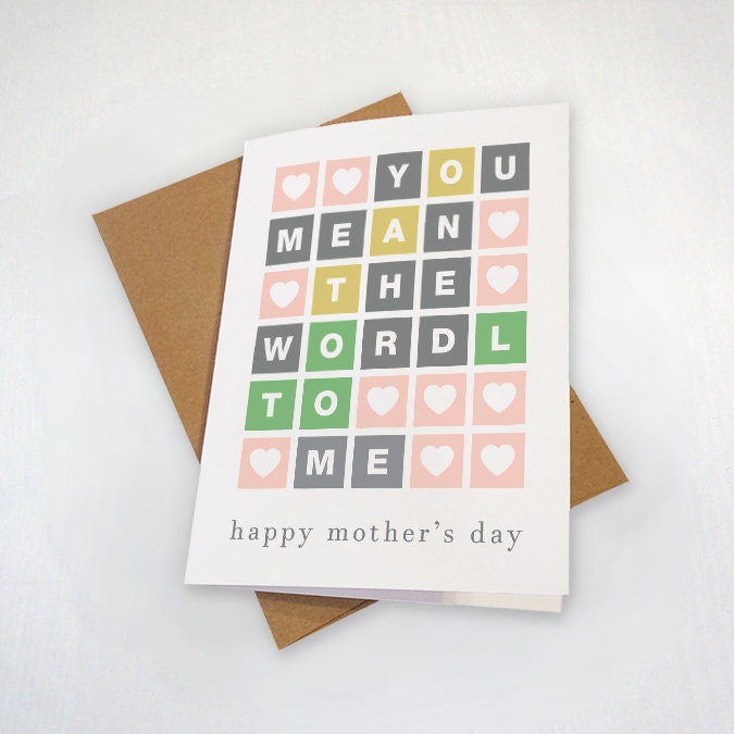 Happy Mother's Day Wordle Card, You Mean The Wordl To Me, Funny Mothers Day Card For Mom, Word Puzzle Mothers Day Card For Her