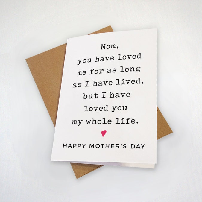 Heartwarming Mother's Day Wishes,  Adorable Mothers Day Card From Son, From Daughter, Love You Mom, Cute Mothers Day Card