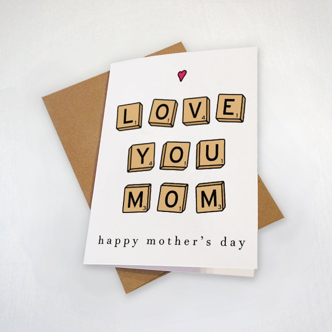 Board Game Mother's Day Card, , Love You Mom, Cute Word Puzzle Mothers Day Card From Daughter, From Son