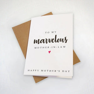 Mother In Law Mother's Day Card, Simple & Elegant Mother's Day Card For Mom In Law, Mothers Day Card For Husband's Mom