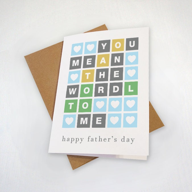 Happy Father's Day Wordle Card, You Mean The Wordl To Me, Funny Fathers Day Card For Dad, Word Puzzle Fathers Day Card For Her