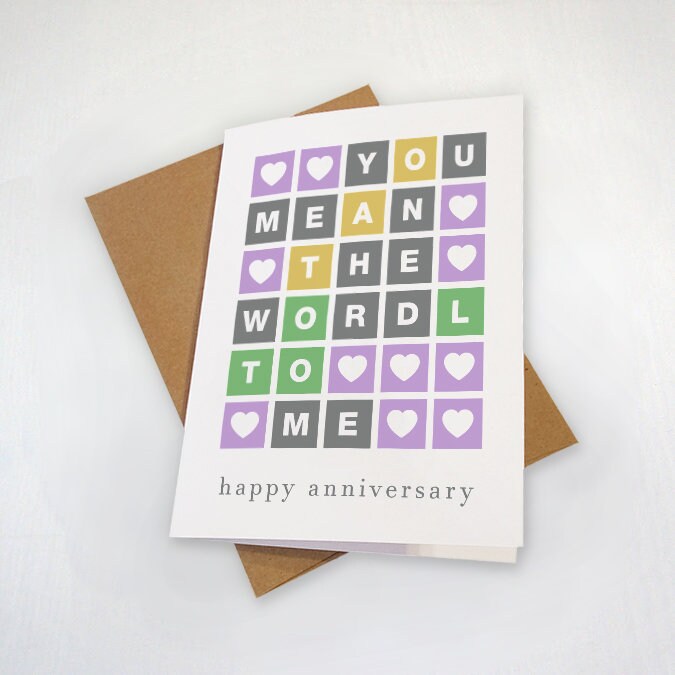 Happy Anniversary Wordle Card, You Mean The Wordl To Me, Funny Anniversary Card For Her, Word Puzzle Anniversary Card For Spouse