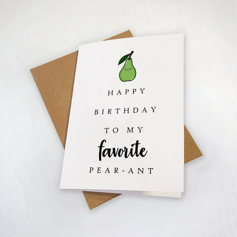 Cute Pear Birthday Card For Mom or Dad, Adorable Birthday Card For Parents, Lovely Birthday Card To Dad