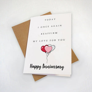 Sweet Anniversary Card for Wife - Reaffirm My Love For You, Beatiful Anniversart Card for Wife Card, Card For Husband