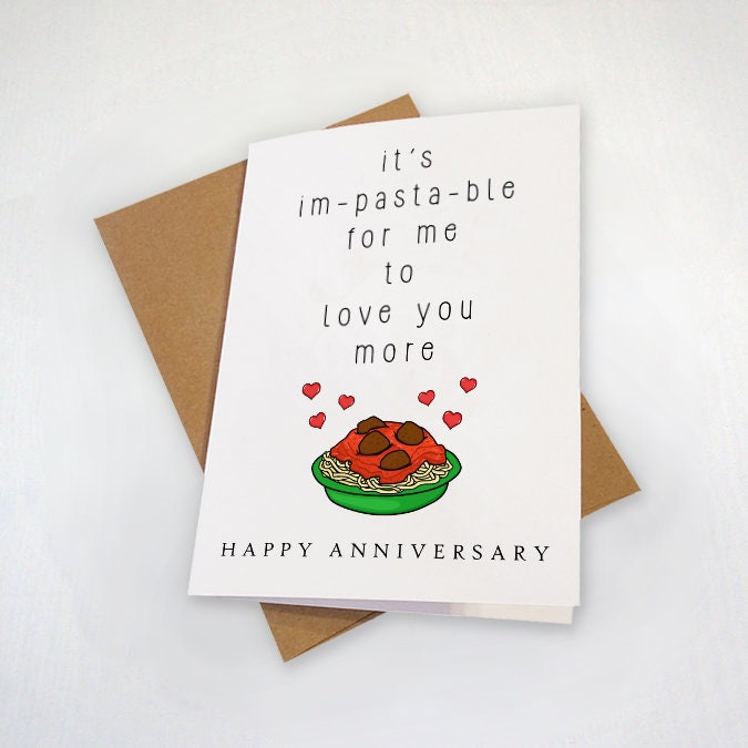 Funny Foodie Anniversary Card, Pasta Themed Anniversary Card For Boyfriend, Card For Him, Cute Love Meatballs & Speghetti