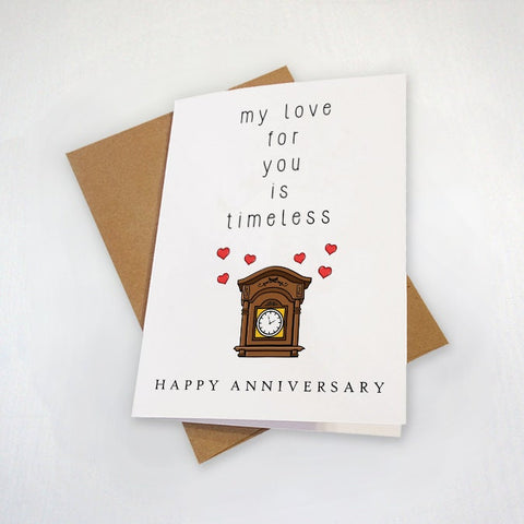Timeless Anniversary Card, Cute Anniversary Card For Her, Card For Wife, Antique Clock Anniversary Card, Card For Husband, 20th Anniversary