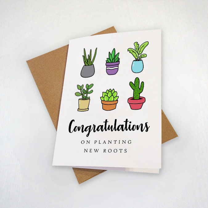 New Roots Congratulations Card, New Home Card For Plant Lover, Cute House Plant Card For New Apartment, New Place, House Warming Card
