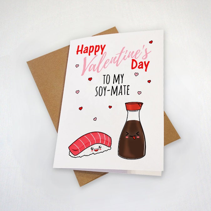 Sushi Card - Cute Valentines Card for Husband - You're My Soy Mate - Funny Sushi Valentines Day Card For Boyfriend