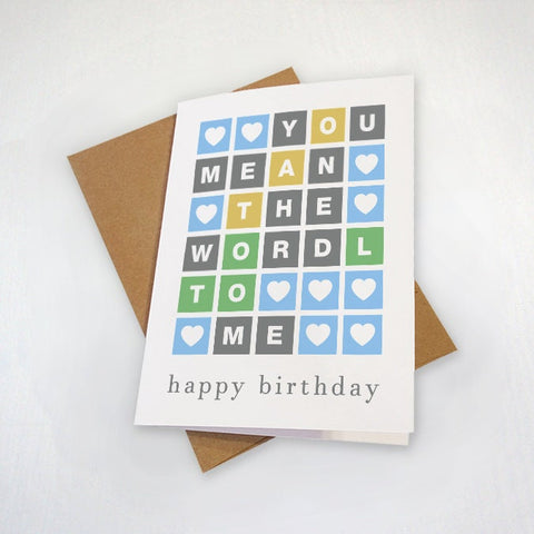Happy Birthday Wordle Card, You Mean The Wordl To Me, Funny Birthday Card For Her, Word Puzzle Birthday Card For Spouse