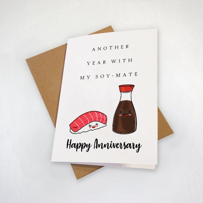 Cute Sushi Anniversary for Husband, Another Year With My Soy Mate, Funny Sushi Anniversary Card For Boyfriend, Romantic Love Card For Him