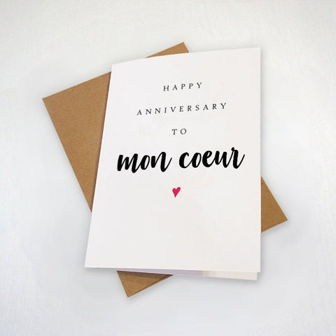 Mon Coeur Anniversary Card For Wife, Lovely Anniversary Card For Boyfriend, Adorable Card For Her