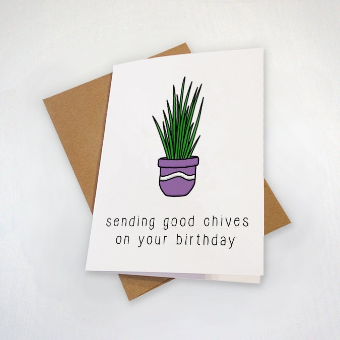 Herb Garden Birthday Card, Lovely Birthday Card For Indoor Plant Lover - Sending Good Chives, Birthday Card For Her, Sister, Plant Lady