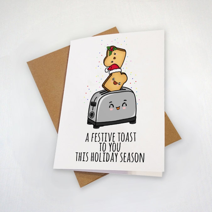 A Festive Toast Holiday Card, Cute Christmas Card Co-workers, Friends & Family, Beautiful X-Mas Cards For Sister, Brother, Siblings