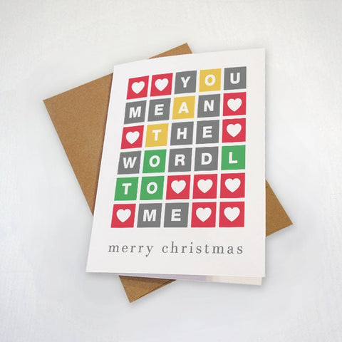 Merry Christmas Wordle Card, You Mean The Wordl To Me, Funny Christmas Card For Her, Word Puzzle Birthday Card For Spouse, Husband Gift