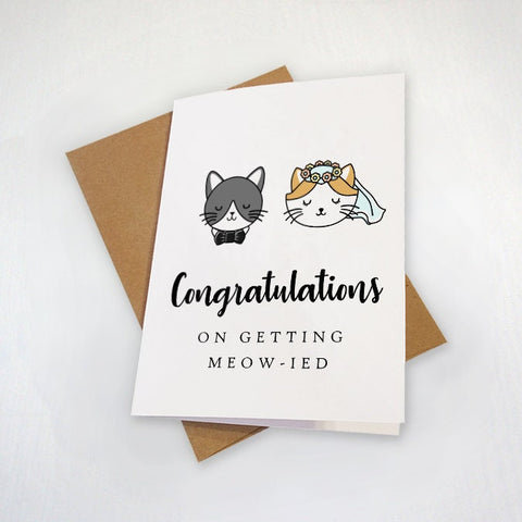 Just Married Congratulations Card, Funny Cat Wedding Card, Cute Congrats Card For Newly Wed Couple, Congrats Card For Bestie,