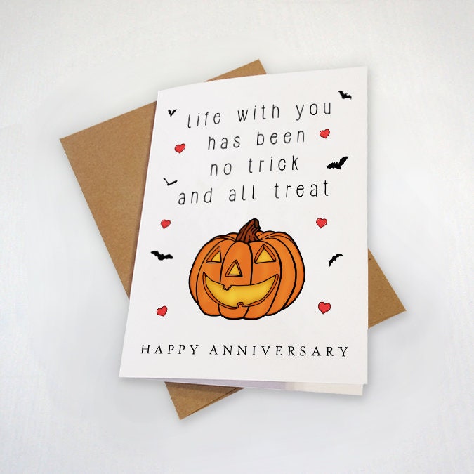 Funny October Anniversary Card For Boyfriend, Cute Fall Anniversary Card For Husband, Trick or Treat Anniversary Gift For Her, Romantic Card