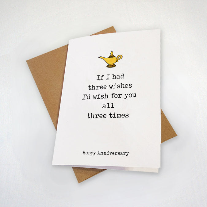 Genie Wishes Anniversary Card, I'd Wish For You All Three Times, Sweet Anniversary Present For Her, Lovely Anniversary Gift For Husband,