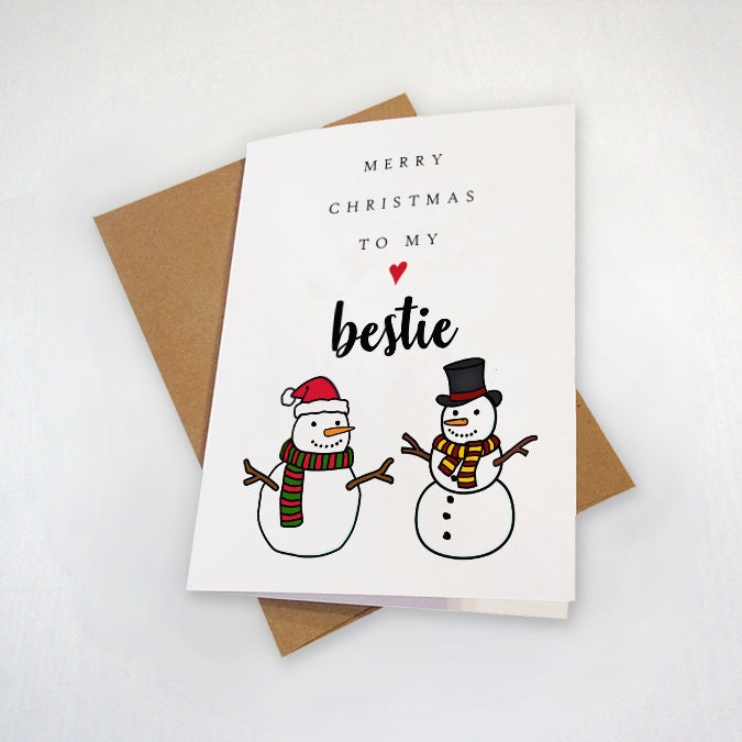 Snowman Bestie Christmas Card, Happy Christmas Card, Holiday Card For Best Friend, Card For Sister, Card From Her